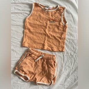 Zara kids orange “chasing the best sunset” terry cloth set 18-24m, fits up to 2T